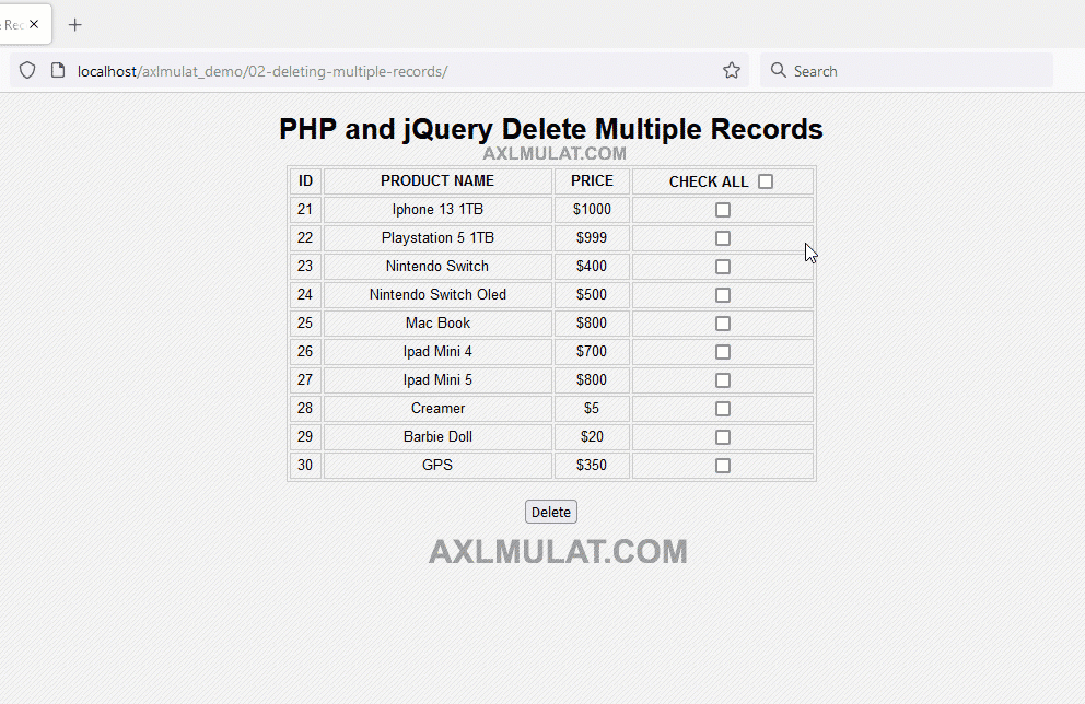 Multiple Delete Checkbox Using Php And Jquery Axlmulat Com